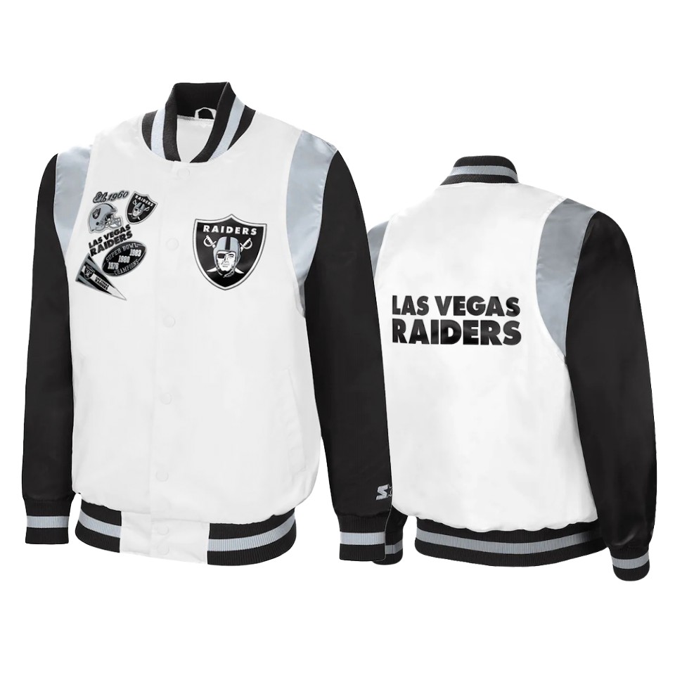 raiders white black retro the all american full snap jacket