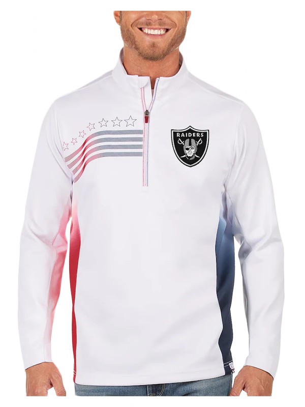 raiders white navy liberty quarter zip pullover jacket