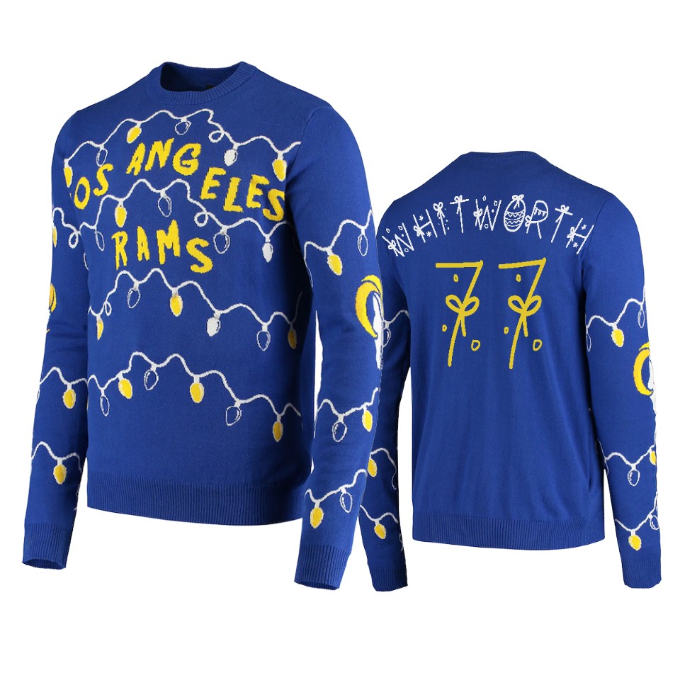 rams andrew whitworth royal ugly christmas gifts sweater