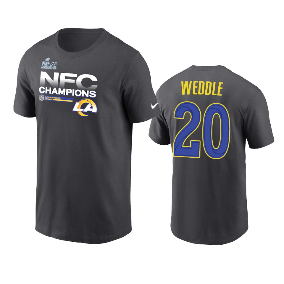 rams eric weddle anthracite 2021 nfc champions locker room trophy t shirt