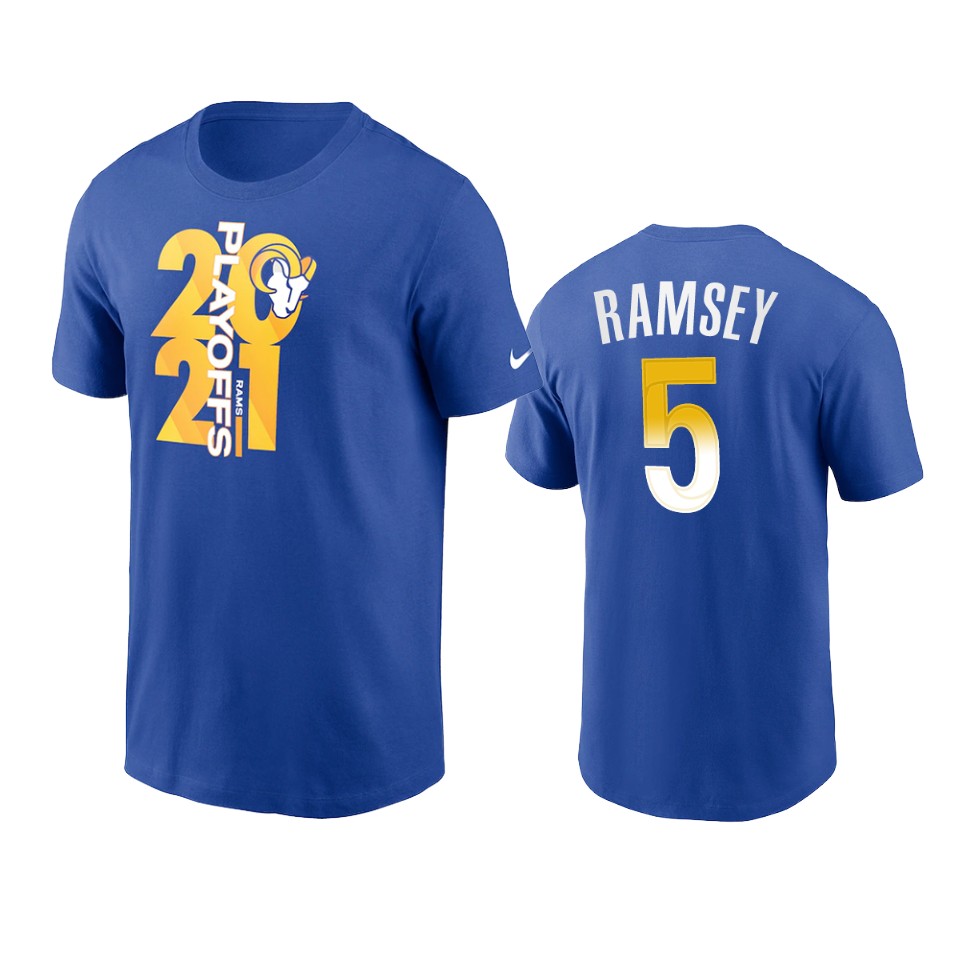 rams jalen ramsey royal 2021 nfl playoffs t shirt