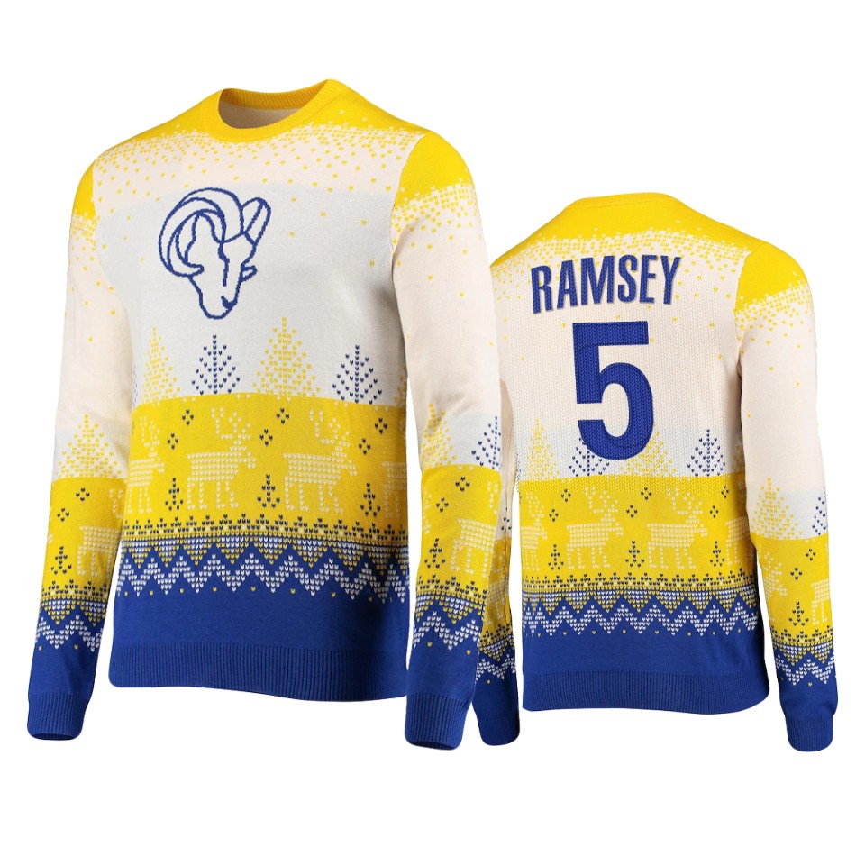 rams jalen ramsey white 2021 christmas gift big logo sweater