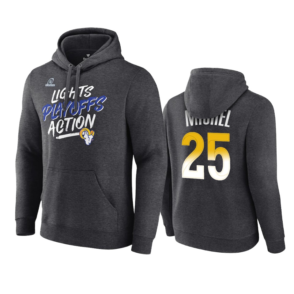 rams sony michel charcoal 2021 nfl playoffs hoodie