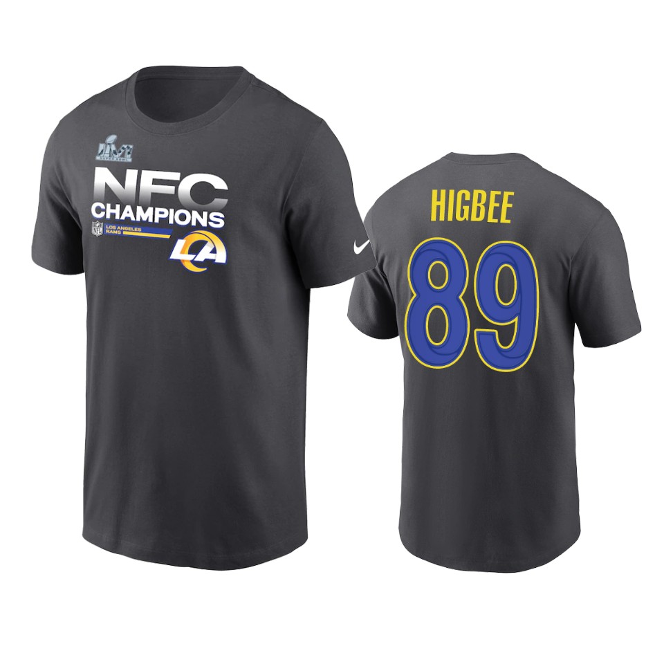rams tyler higbee anthracite 2021 nfc champions locker room trophy t shirt