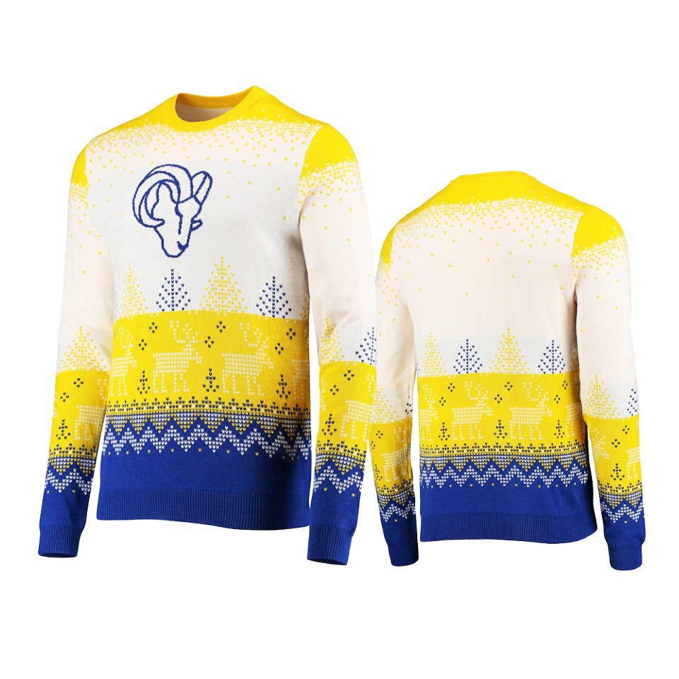 rams white 2021 christmas gift big logo sweater