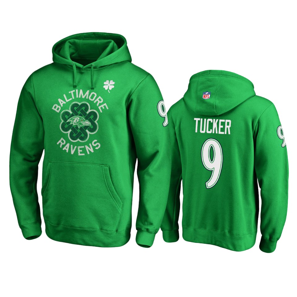 ravens 9 kelly green justin tucker st. patrick's day hoodie