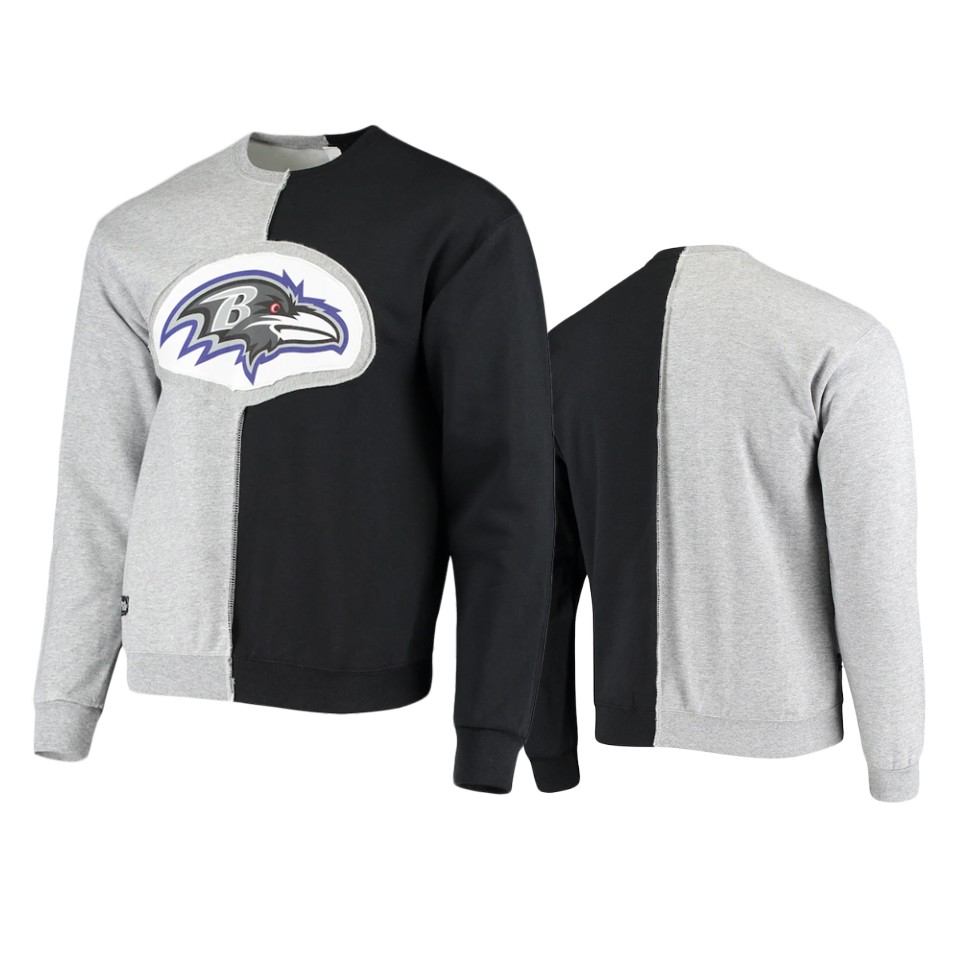 ravens black gray split center pullover sweatshirt