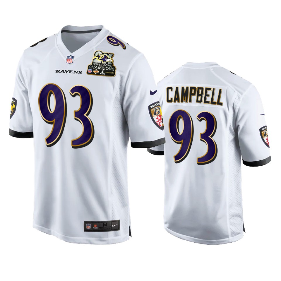 ravens calais campbell white 2x super bowl champions patch game jersey