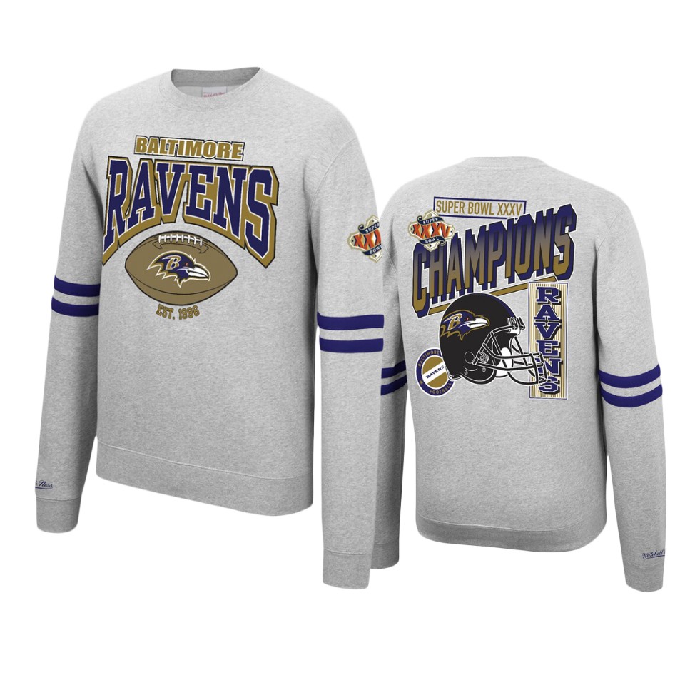 ravens heathered gray allover fleece pullover sweatshirt