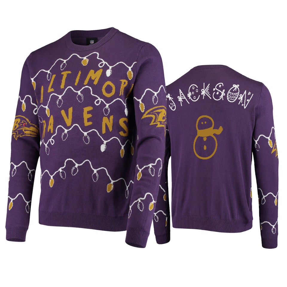 ravens lamar jackson purple 2020 christmas gifts light up sweater