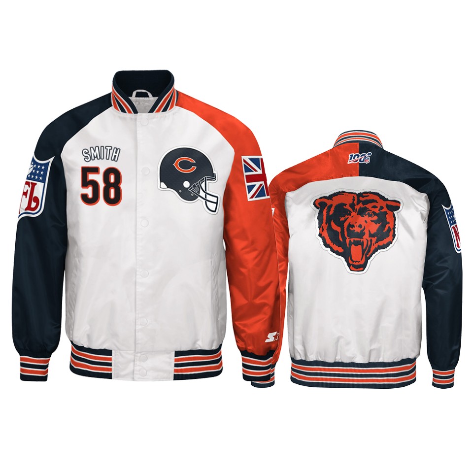 roquan smith bears white 2019 nfl london game nfl 100 full zip jacket
