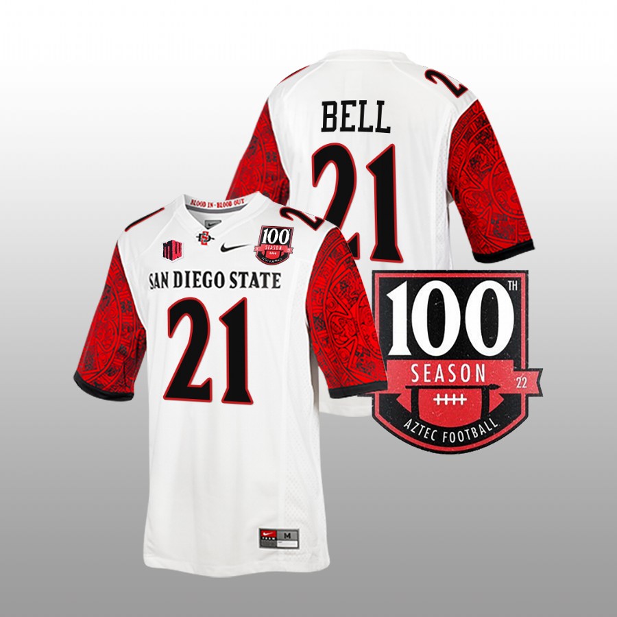 san diego state aztecs chance bell white 100th season patch football jersey