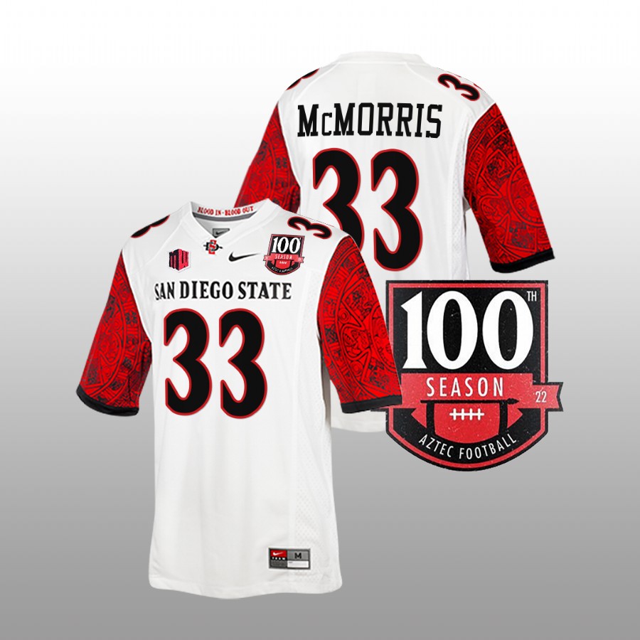 san diego state aztecs patrick mcmorris white 100th season patch football jersey