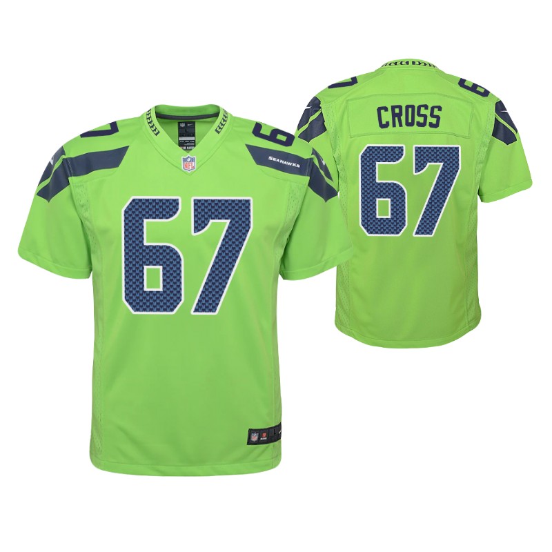 seahawks charles cross game youth jersey neon green stitched