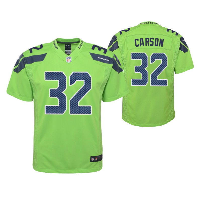 seahawks chris carson game youth jersey neon green stitched