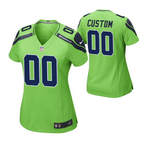 seahawks custom game women's jersey neon green stitched