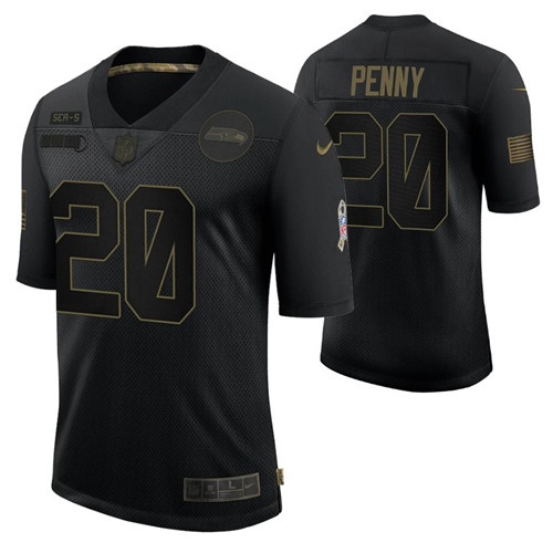 seahawks rashaad penny 2020 salute to service jersey black men stitched