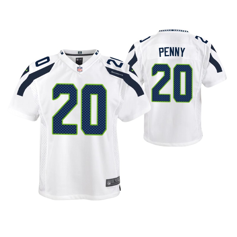 seahawks rashaad penny game youth jersey white stitched