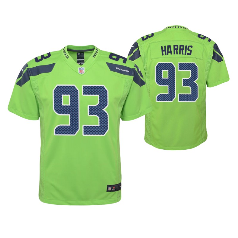seahawks shelby harris game youth jersey neon green stitched