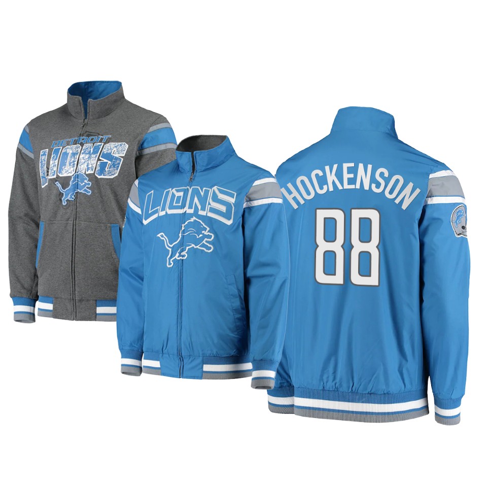 t.j. hockenson lions blue charcoal offside reversible full zip jacket