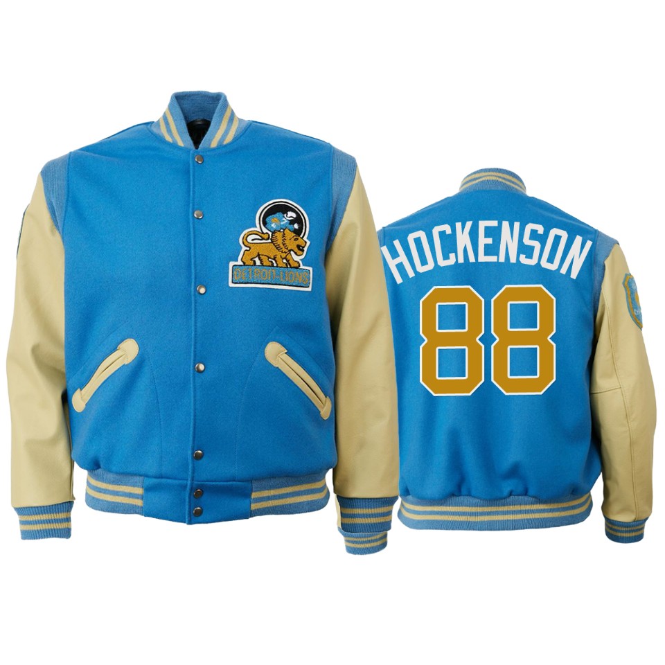 t.j. hockenson lions light blue authentic vintage jacket