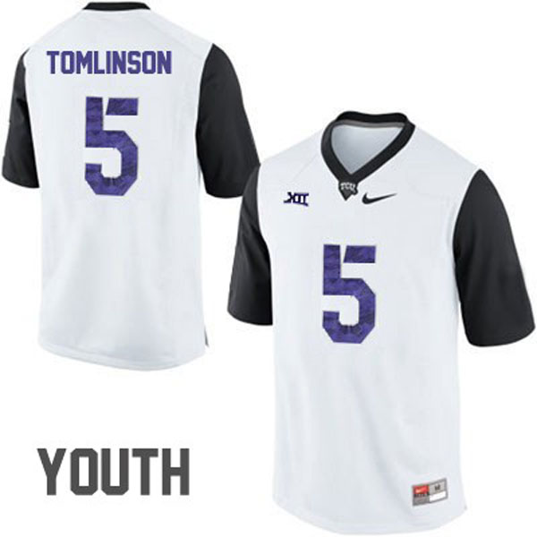 tcu horned frogs 5 ladainian tomlinson white football youth jersey