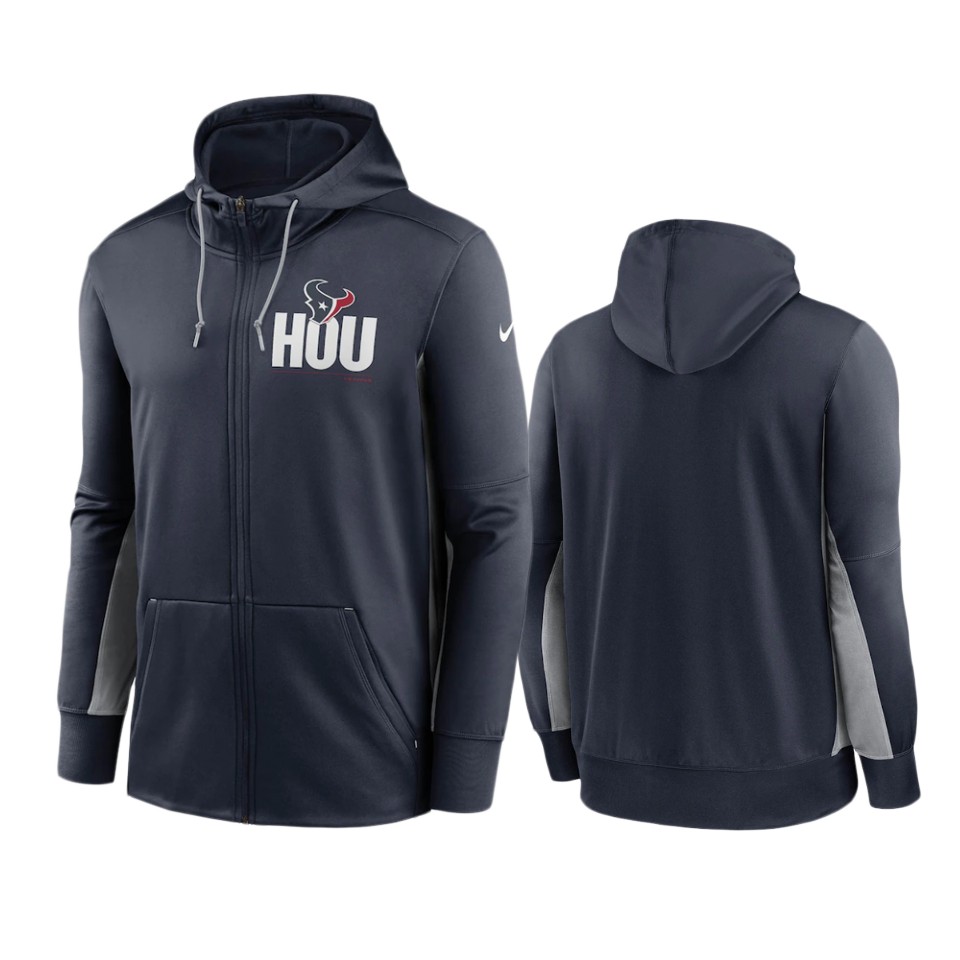 texans navy gray mascot performance full zip hoodie
