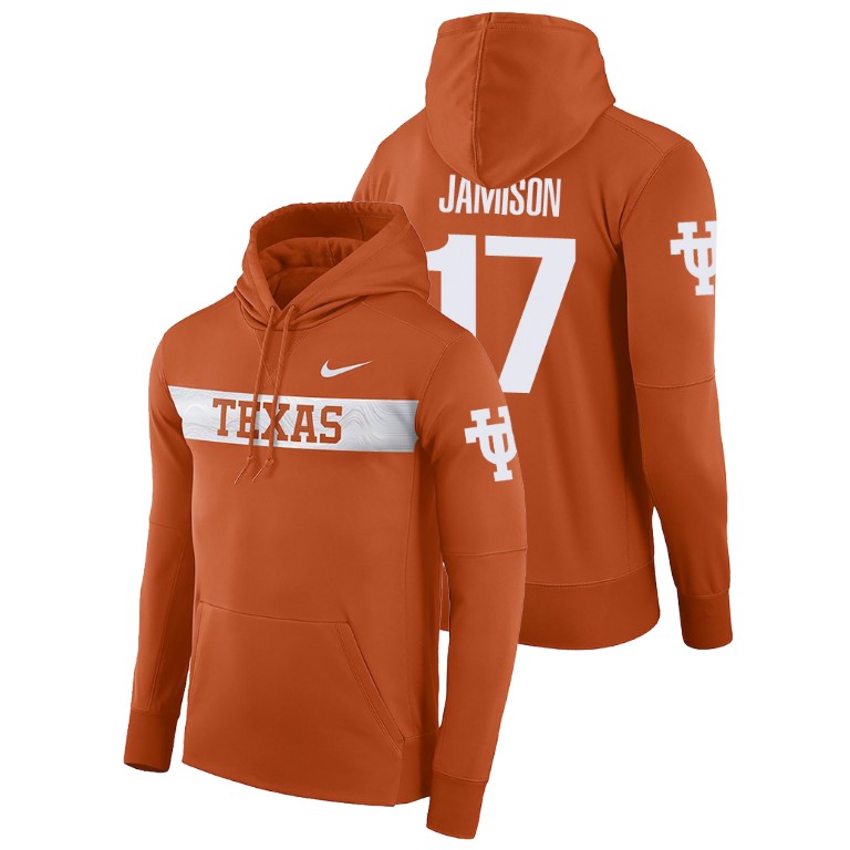 texas longhorns football performance d'shawn jamison texas orange sideline seismic men's hoodie