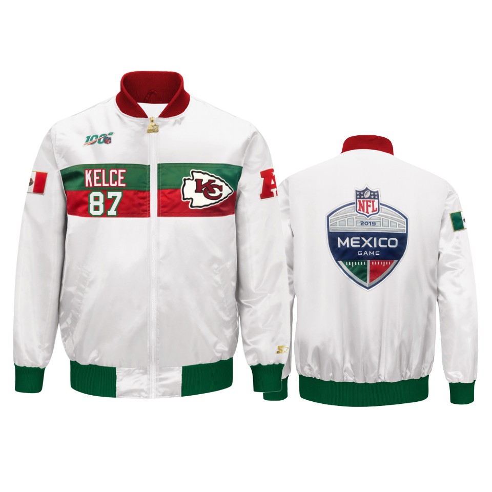 travis kelce chiefs white 2019 nfl mexico game nfl 100 full zip jacket