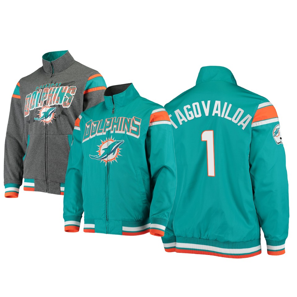 tua tagovailoa dolphins aqua charcoal offside reversible full zip jacket