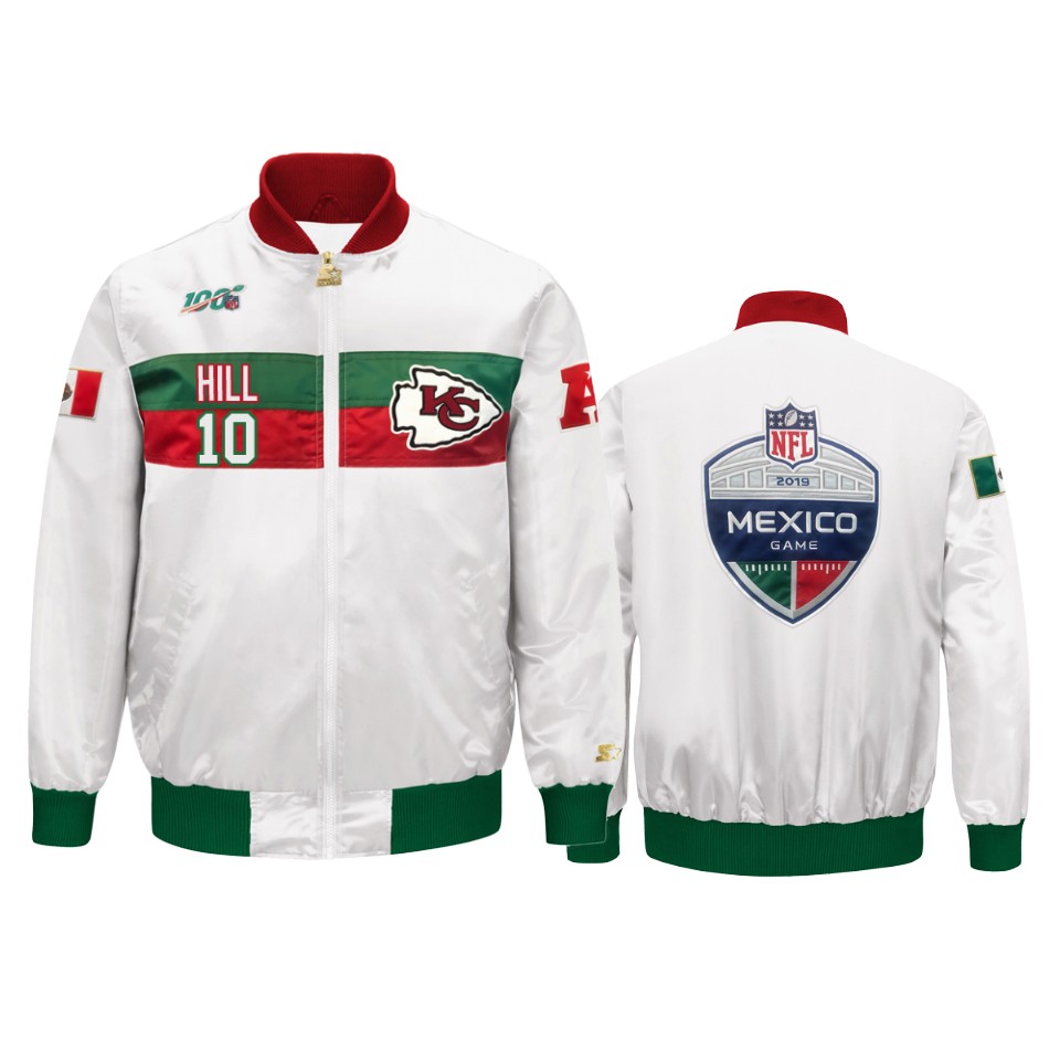 tyreek hill chiefs white 2019 nfl mexico game nfl 100 full zip jacket