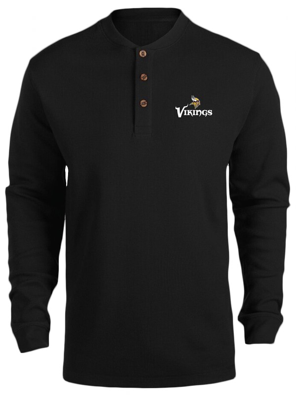 vikings black maverick thermal henley t shirt