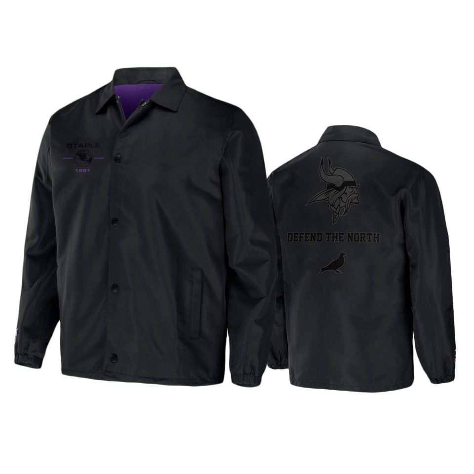 vikings black staple coaches full snap jacket