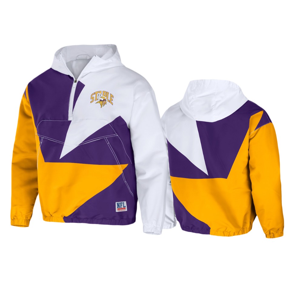 vikings gold staple all over print quarter zip jacket
