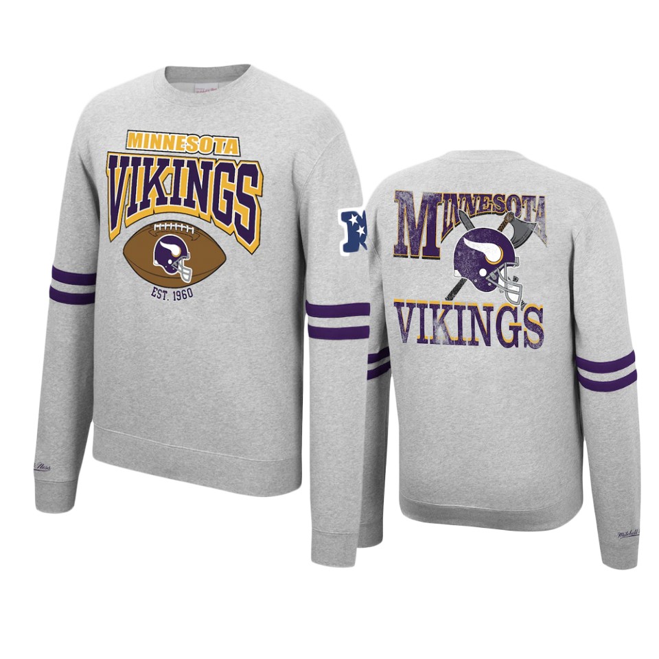 vikings heathered gray allover fleece pullover sweatshirt