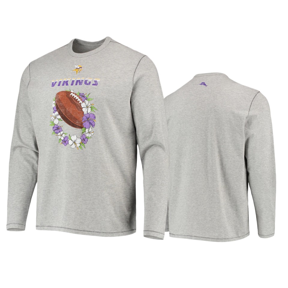 vikings heathered gray sport lei pass long sleeve t shirt