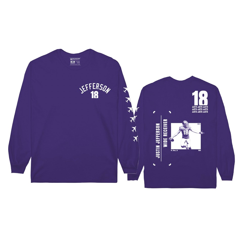 vikings justin jefferson purple player graphic long sleeve t shirt