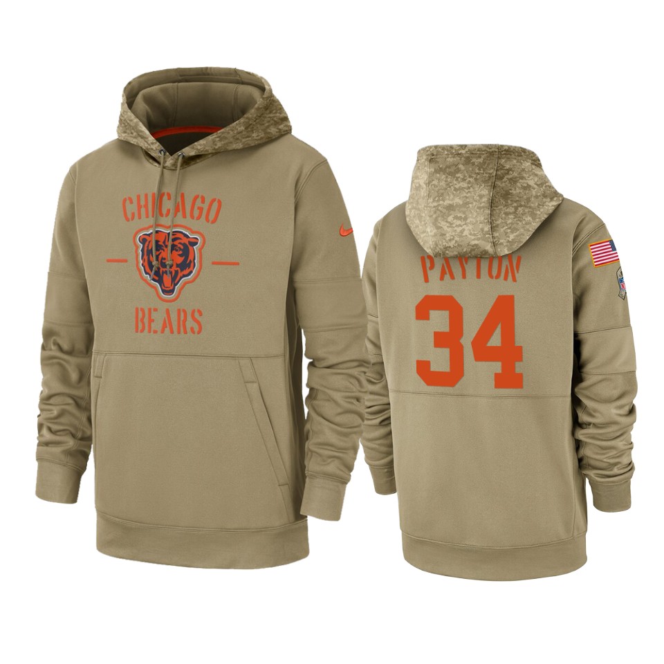 walter payton bears tan 2019 salute to service sideline therma hoodie