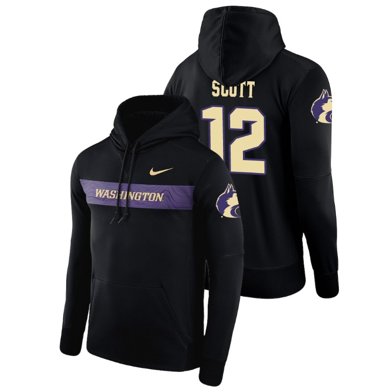 washington huskies football performance j.k. scott black sideline seismic men's hoodie