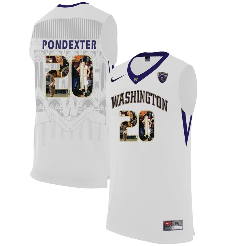 washington huskies white 20 quincy pondexter ncaa college basketball player portrait fashion jersey