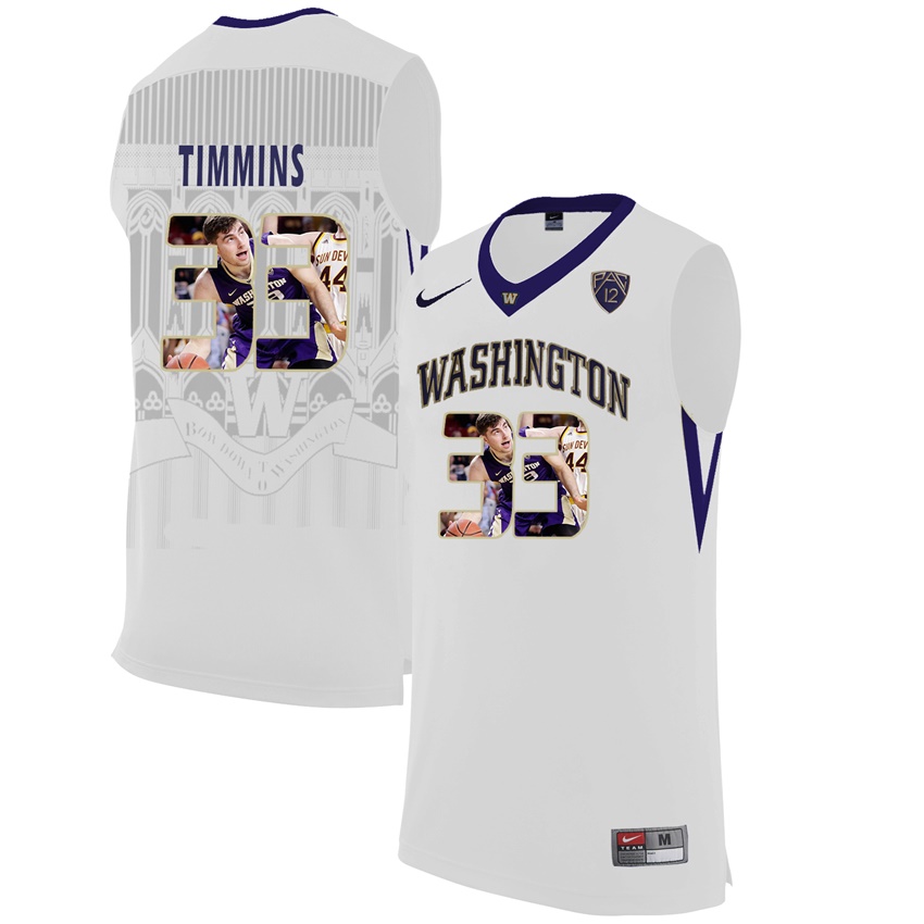 washington huskies white 33 sam timmins ncaa college basketball player portrait fashion jersey