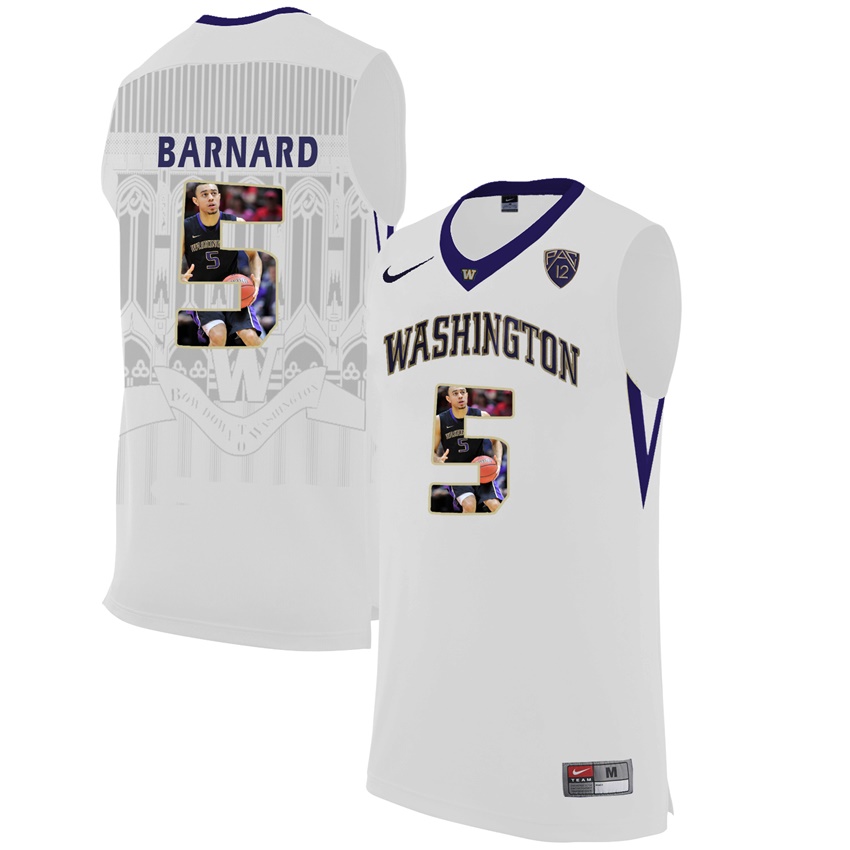 washington huskies white 5 quin barnard ncaa college basketball player portrait fashion jersey