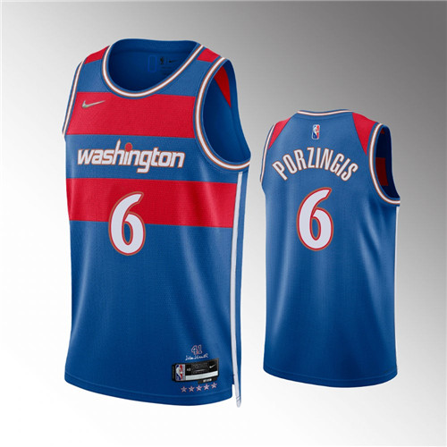 Washington Wizards Kristaps Porzingis 2022 City Edition 75th Diamond Badge Royal stitched Jersey #6