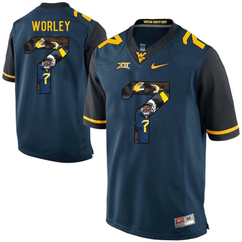 west virginia mountaineers blue daryl worley college football player portrait jersey