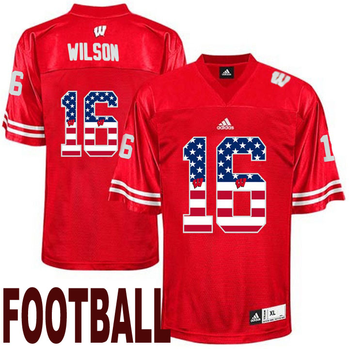 wisconsin badgers red 16 russell wilson usa flag college football fashion jersey