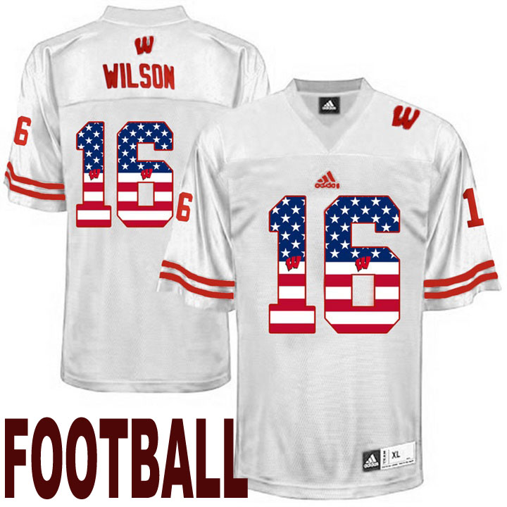 wisconsin badgers white 16 russell wilson usa flag college football fashion jersey