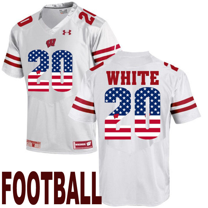 wisconsin badgers white 20 james white usa flag college football fashion jersey