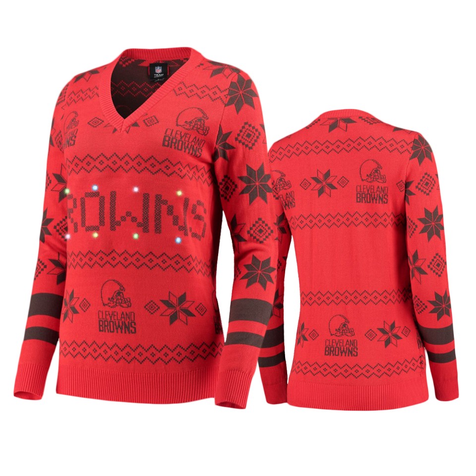 women's browns orange 2019 ugly christmas light up sweater