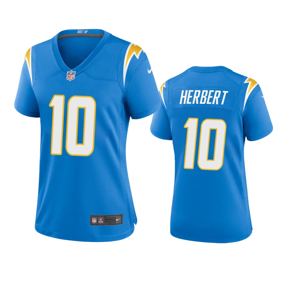 women's chargers justin herbert powder blue game jersey