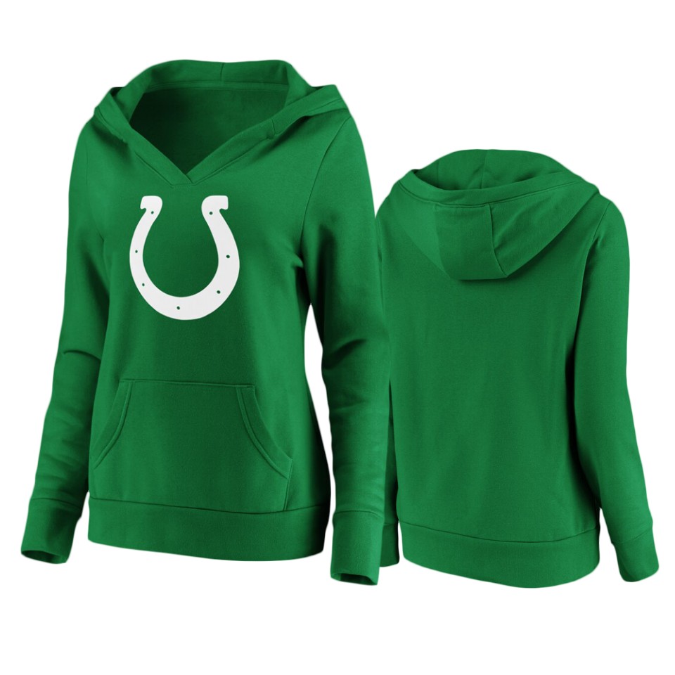 women's colts green st. patrick's day white logo hoodie